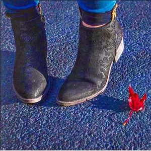 Brocade Black Floral Embossed Textured Boho Boots